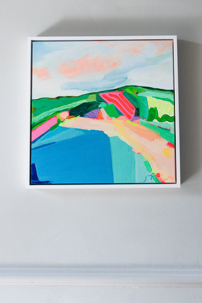 Brightly coloured abstract landscape artwork by artist Hollie Savory called Rhythm of Light