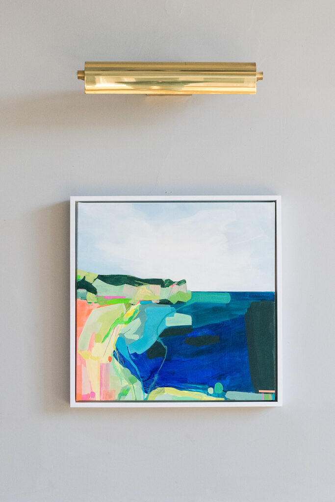 Brightly coloured abstract seascape artwork by artist Hollie Savory called Ebb and Flow