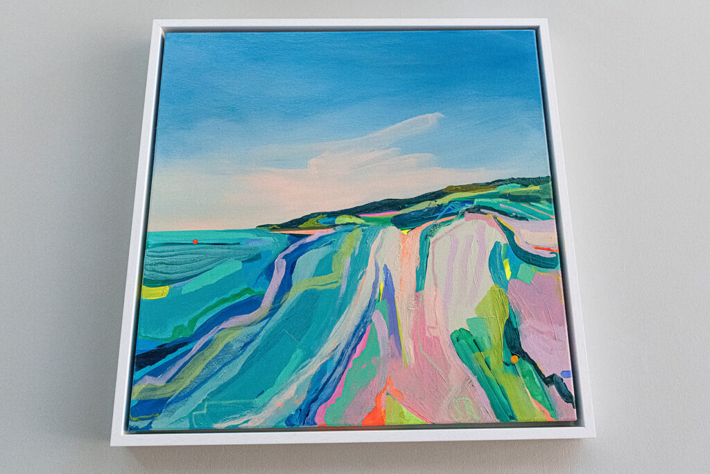 Brightly coloured abstract seascape artwork by artist Hollie Savory called Low Tide