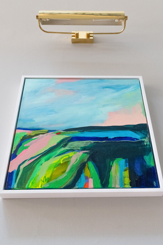 Brightly coloured abstract seascape artwork by artist Hollie Savory called Echo of Spring